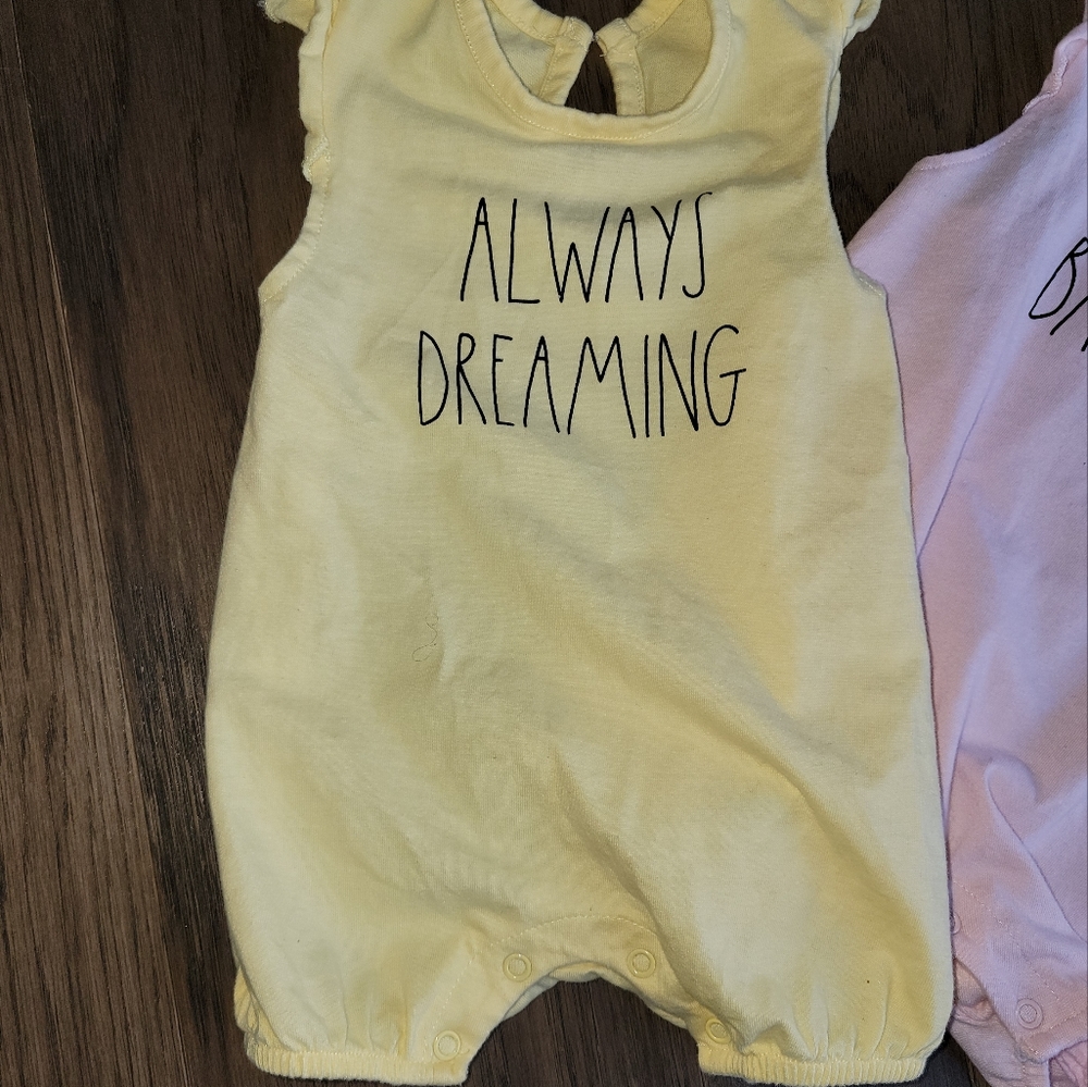 LOT OF 2! RAE DUNN BABY BY MAGENTA SWEETEST BABY EVER & ALWAYS DREAMING ROMPERS - Picture 3 of 8